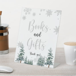 Schild "Bücher und Geschenke", Wintersilber Glitze