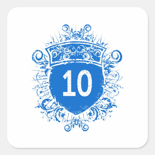 Schild des Blau-#10 Quadratischer Aufkleber (Vorderseite)