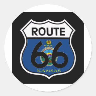 Schild des Kansas-Flaggen-Weg-66 Runder Aufkleber