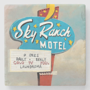 Schild des Sky Ranch Motels Steinuntersetzer