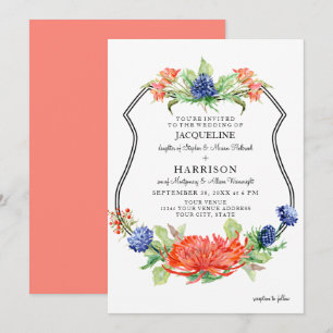 Schild Floral Wasserfarbe Sommerkoralle Mum Thistl Einladung
