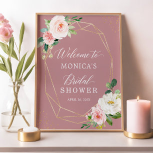 Schild für Brautdusche mit floralem Gold und Dusty