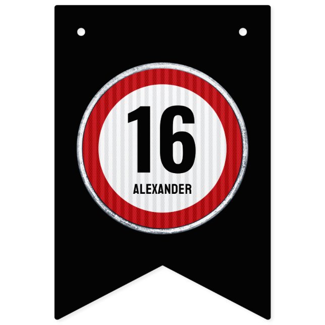 Schild für das Tempolimit zum 16. Geburtstag - JED (Erste Fahne)