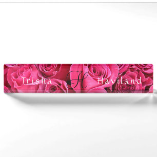 Schild für den Schreibtisch  HAMbyWG - Pink Roses Namensplakette