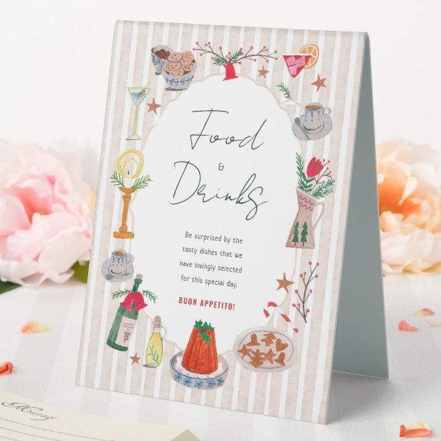 Schild für Essen und Trinken auf der Weihnachtsfei (In Situ (Hochzeit))