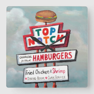 Schild für Fast Food Quadratische Wanduhr
