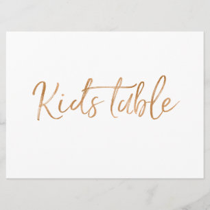 Schild "Kinder-Tisch"   Stylisch in Gold mit Rosen Einladung