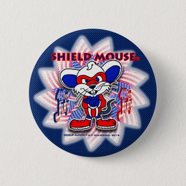 SCHILD-MAUS glücklich am 4. Juli. 2015 (Blau-) Button (Vorderseite)