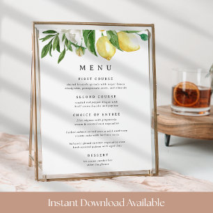 Schild mit dem gedruckten Menü "Lemon Floral" um 8