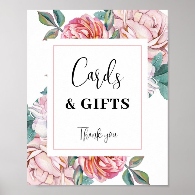 Schild mit rosa Blumen für Babyparty-Karten und -G (Vorne)