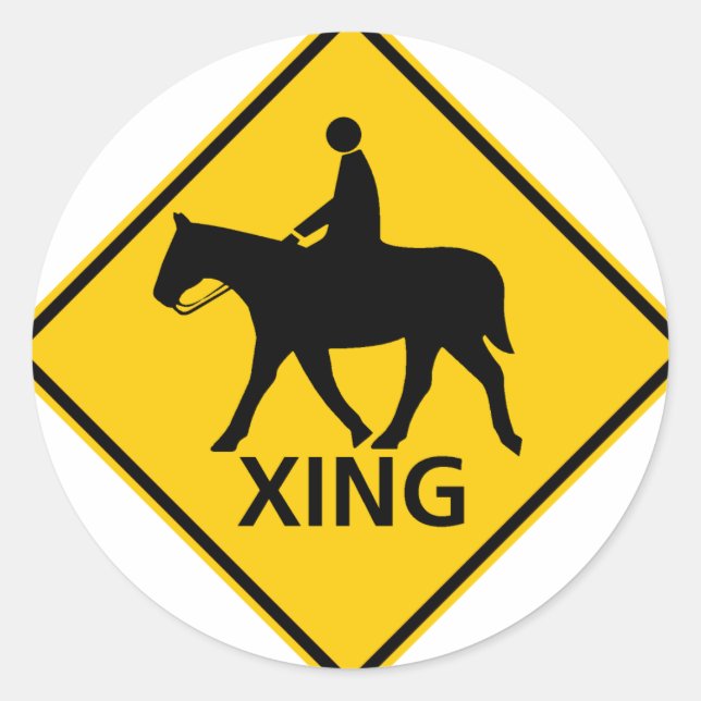 Schild über die Schnellstraße Reiten Runder Aufkleber (Vorderseite)