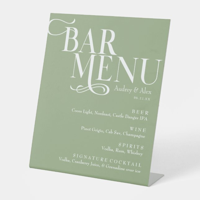 Schild zum Schild "Sage Green Bar Menu Pedestal" (Vorderseite)