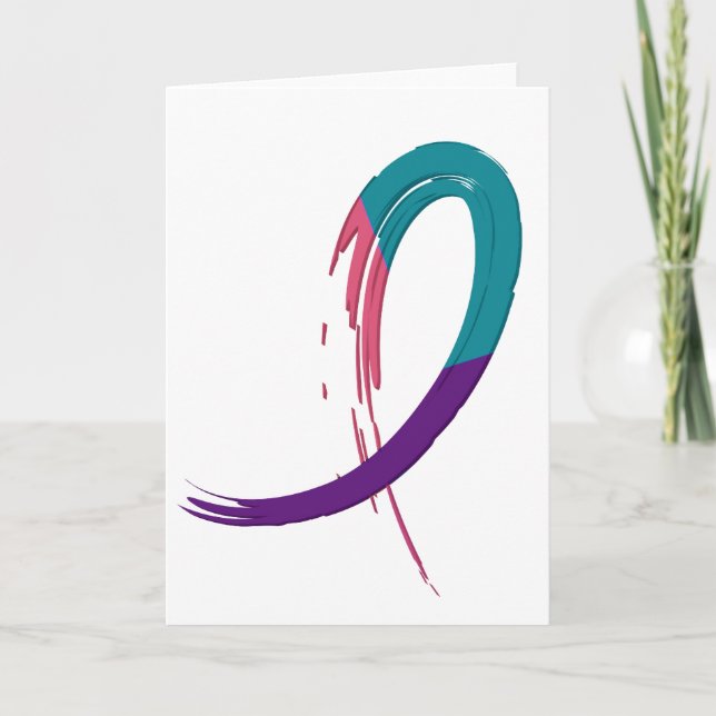 Schilddrüsenkrebs Aquamarin, Lila und rosa Band A4 Karte (Vorderseite)