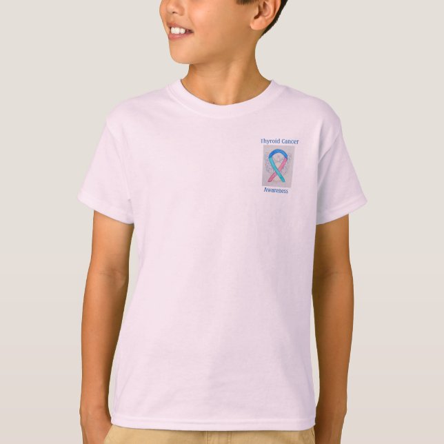 Schilddrüsenkrebs-Bewusstsein Ribbon Engel Custom  T-Shirt (Vorderseite)