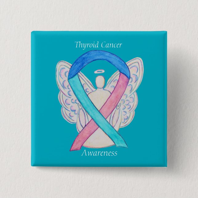 Schilddrüsenkrebs Engel Awareness Ribbon Buttone Button (Vorderseite)