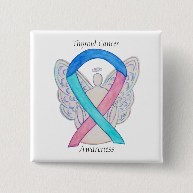 Schilddrüsenkrebs Engel Awareness Ribbon Buttone Button (Vorderseite)
