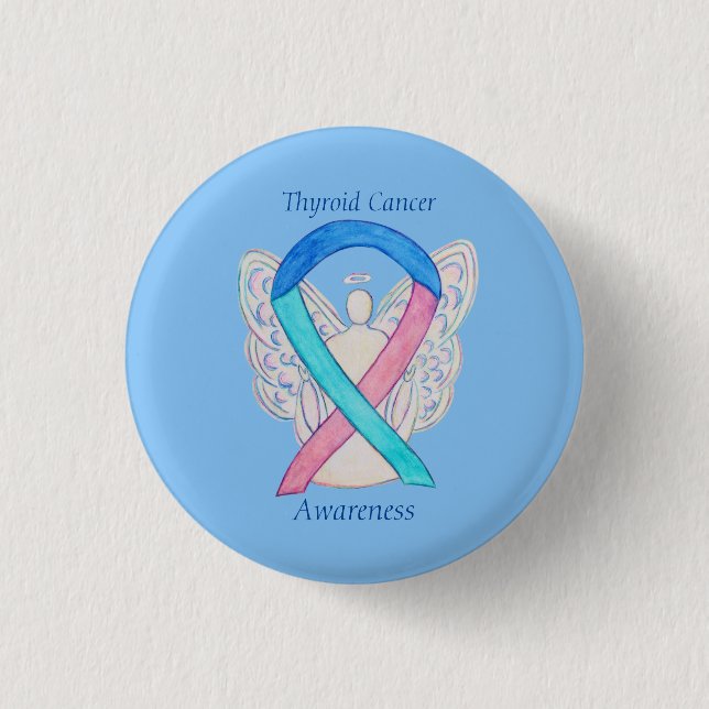 Schilddrüsenkrebs Engel Awareness Ribbon Buttone Button (Vorderseite)