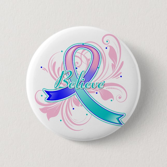 Schilddrüsenkrebs glaubt Blüh Ribbon Button (Vorderseite)