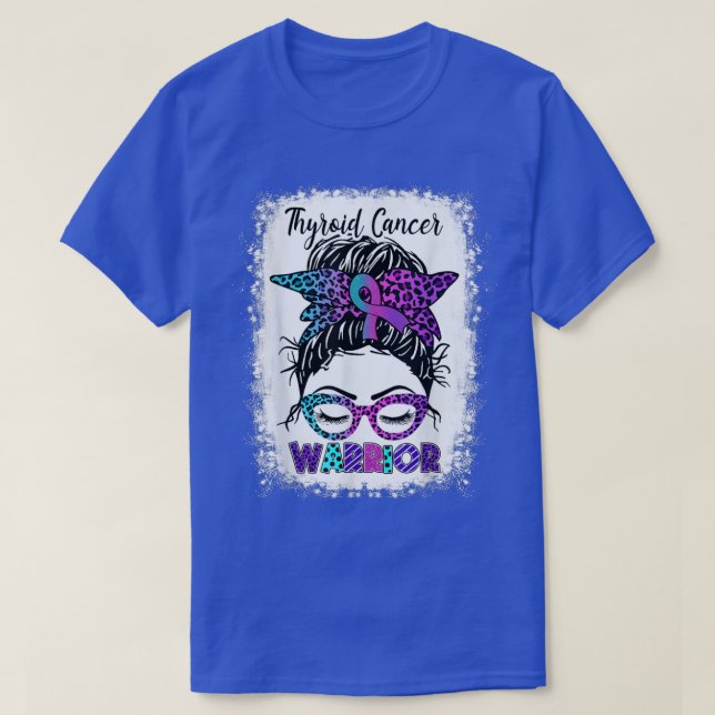 Schilddrüsenkrebs Krieger Messy Bun Lila, Aquamari T-Shirt (Design vorne)