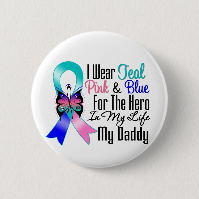 Schilddrüsenkrebs Ribbon Hero My Daddy Button (Vorderseite)