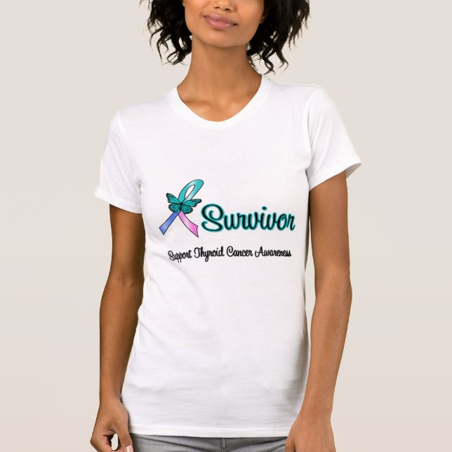 Schilddrüsenkrebs-Überlebend-Band-Schmetterling T-Shirt (Vorderseite)