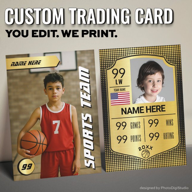 Schildkarte der Basketball-Handelskarte Telefonnummerkarte (Custom Basketball Trading Card, Gold Shield Player Card)