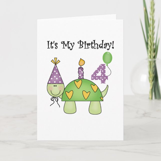 Schildkröte 4. Geburtstag - Hemden und Geschenke Karte (Vorderseite)