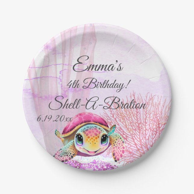 Schildkröte 4. Geburtstag, unter dem Meer Pappteller (Vorderseite)
