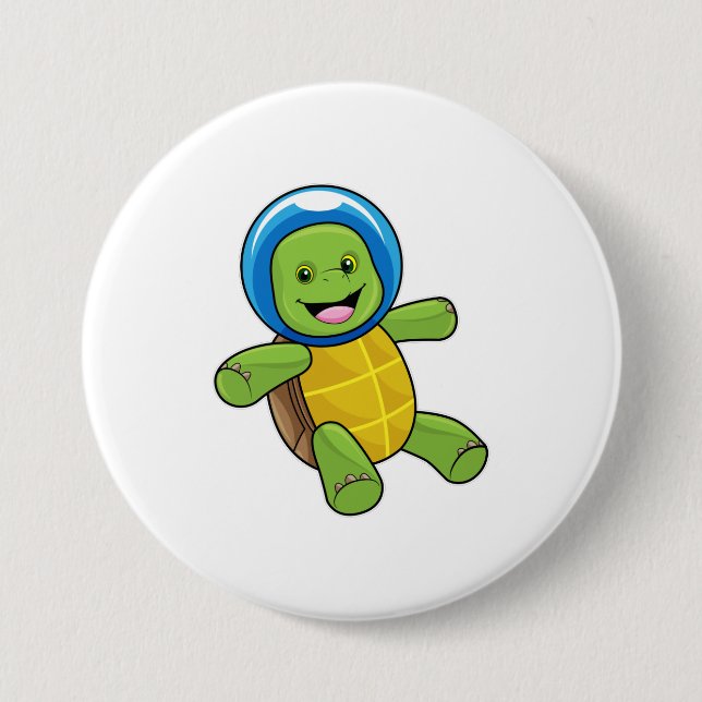 Schildkröte als Astronaut mit Glaskugel Button (Vorderseite)
