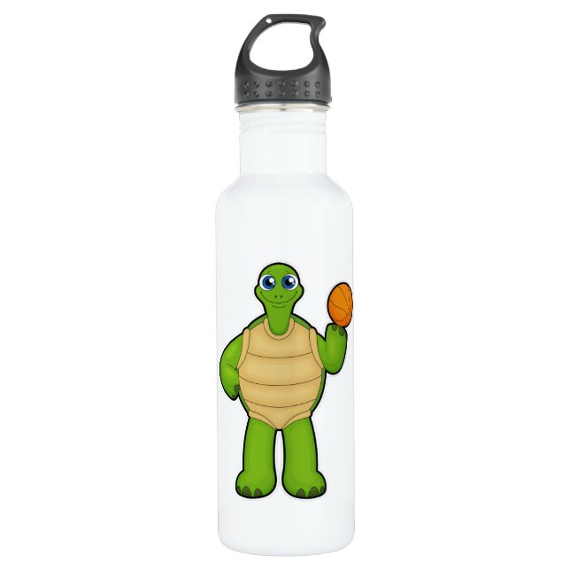 Schildkröte als Basketballspieler mit Basketball Edelstahlflasche (Vorderseite)