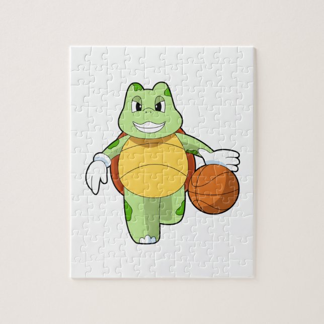 Schildkröte als Basketballspieler mit Basketball.P (Vertikal)