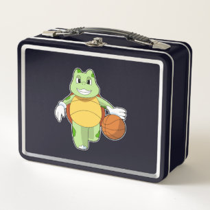 Schildkröte als Basketballspieler mit Basketball.P Metall Brotdose