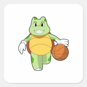 Schildkröte als Basketballspieler mit Basketball.P Quadratischer Aufkleber