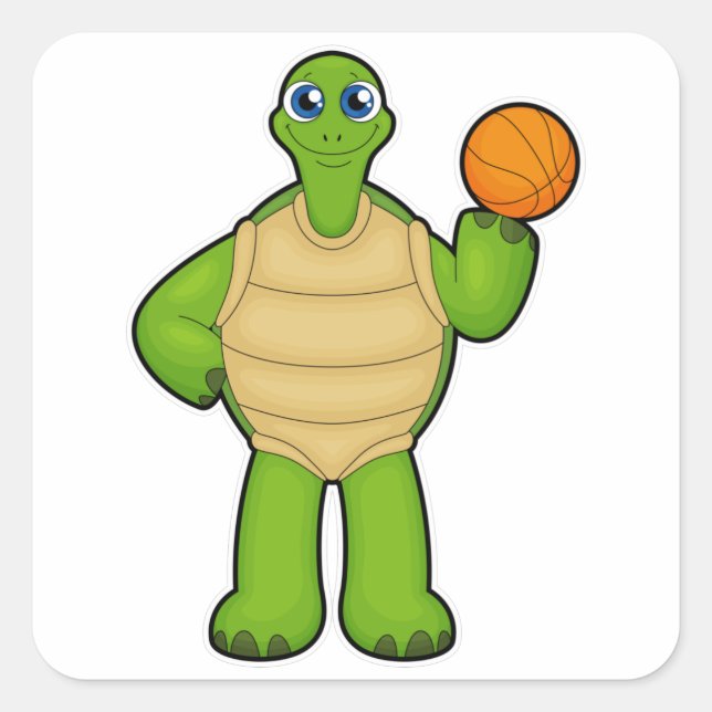 Schildkröte als Basketballspieler mit Basketball Quadratischer Aufkleber (Vorderseite)