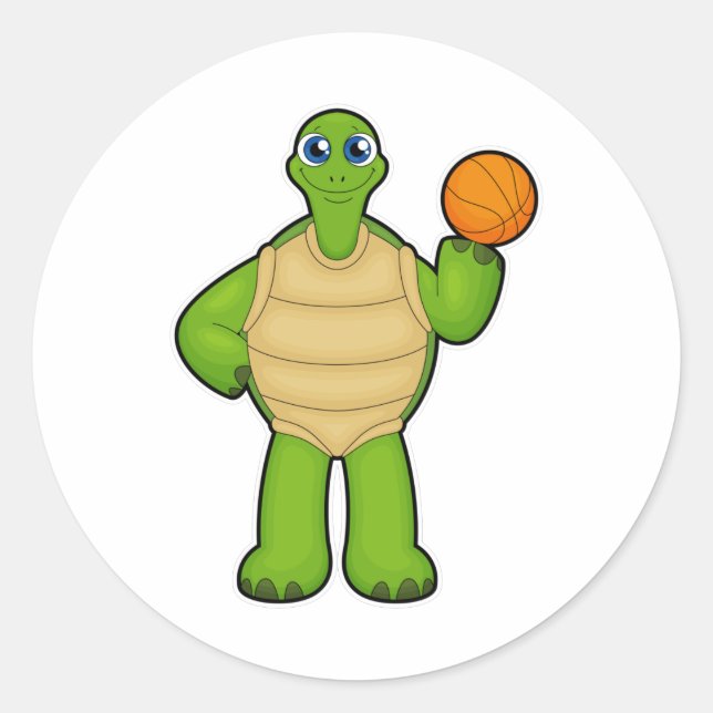 Schildkröte als Basketballspieler mit Basketball Runder Aufkleber (Vorderseite)