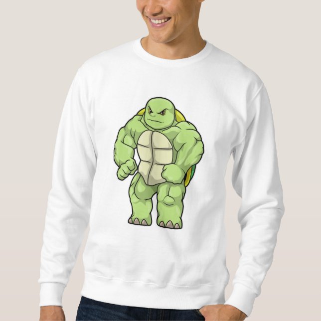 Schildkröte als Bodybuilder mit Sechserpack Sweatshirt (Vorderseite)