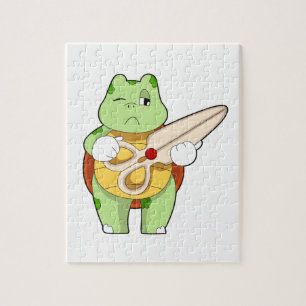 Schildkröte als Friseur mit Schere