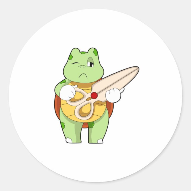 Schildkröte als Friseur mit Schere Runder Aufkleber (Vorderseite)