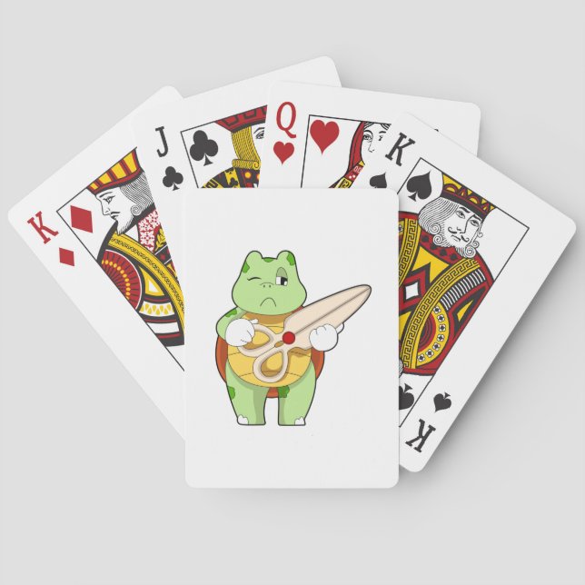 Schildkröte als Friseur mit Schere Spielkarten (Rückseite)