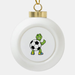 Schildkröte als Fußballspieler mit Fußballball Keramik Kugel-Ornament