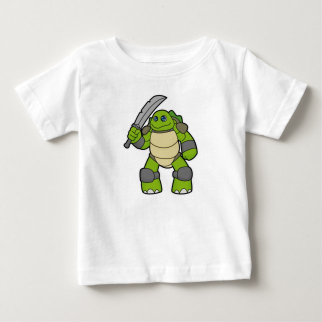 Schildkröte als Krieger mit Schwert Baby T-shirt (Vorderseite)