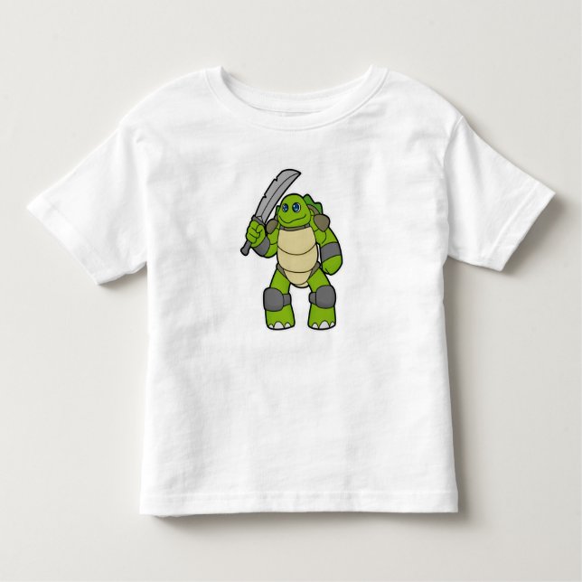 Schildkröte als Krieger mit Schwert Kleinkind T-shirt (Vorderseite)
