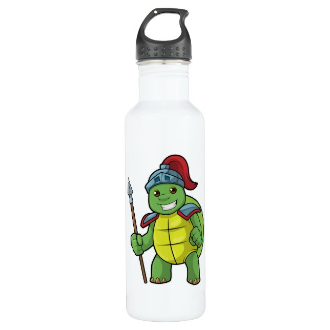Schildkröte als Krieger mit Spear & Helmet Edelstahlflasche (Vorderseite)
