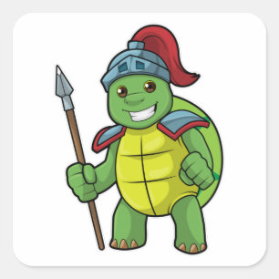 Schildkröte als Krieger mit Spear & Helmet Quadratischer Aufkleber