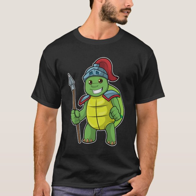 Schildkröte als Krieger mit Spear & Helmet T-Shirt (Vorderseite)