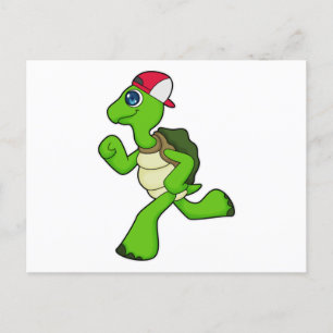 Schildkröte als Läufer mit Kappe Postkarte