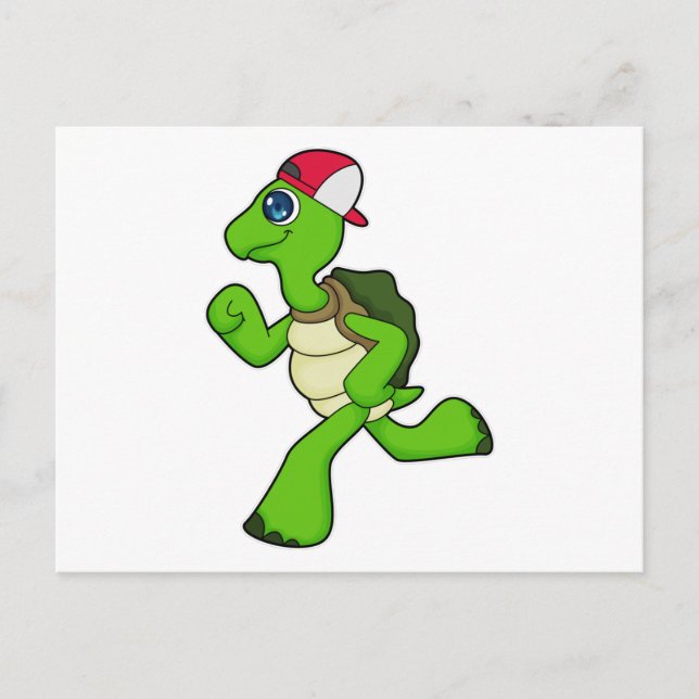 Schildkröte als Läufer mit Kappe Postkarte (Vorderseite)