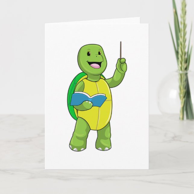 Schildkröte als Lehrer mit Buch und Zeigestock Karte (Vorderseite)