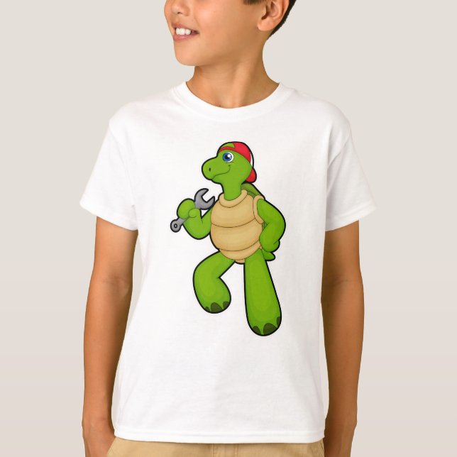 Schildkröte als Mechanik mit Schraubenschlüssel un T-Shirt (Vorderseite)