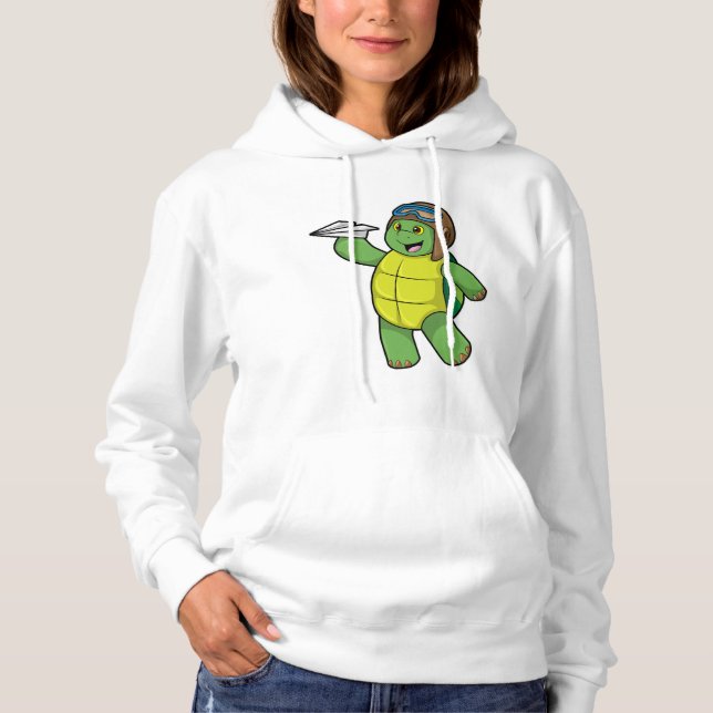 Schildkröte als Pilot mit Papier-Flugzeug Hoodie (Vorderseite)